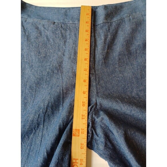 Talbots wide leg cropped denim trousers 10 blue linen blend pants Lagenlook boho - Picture 9 of 13